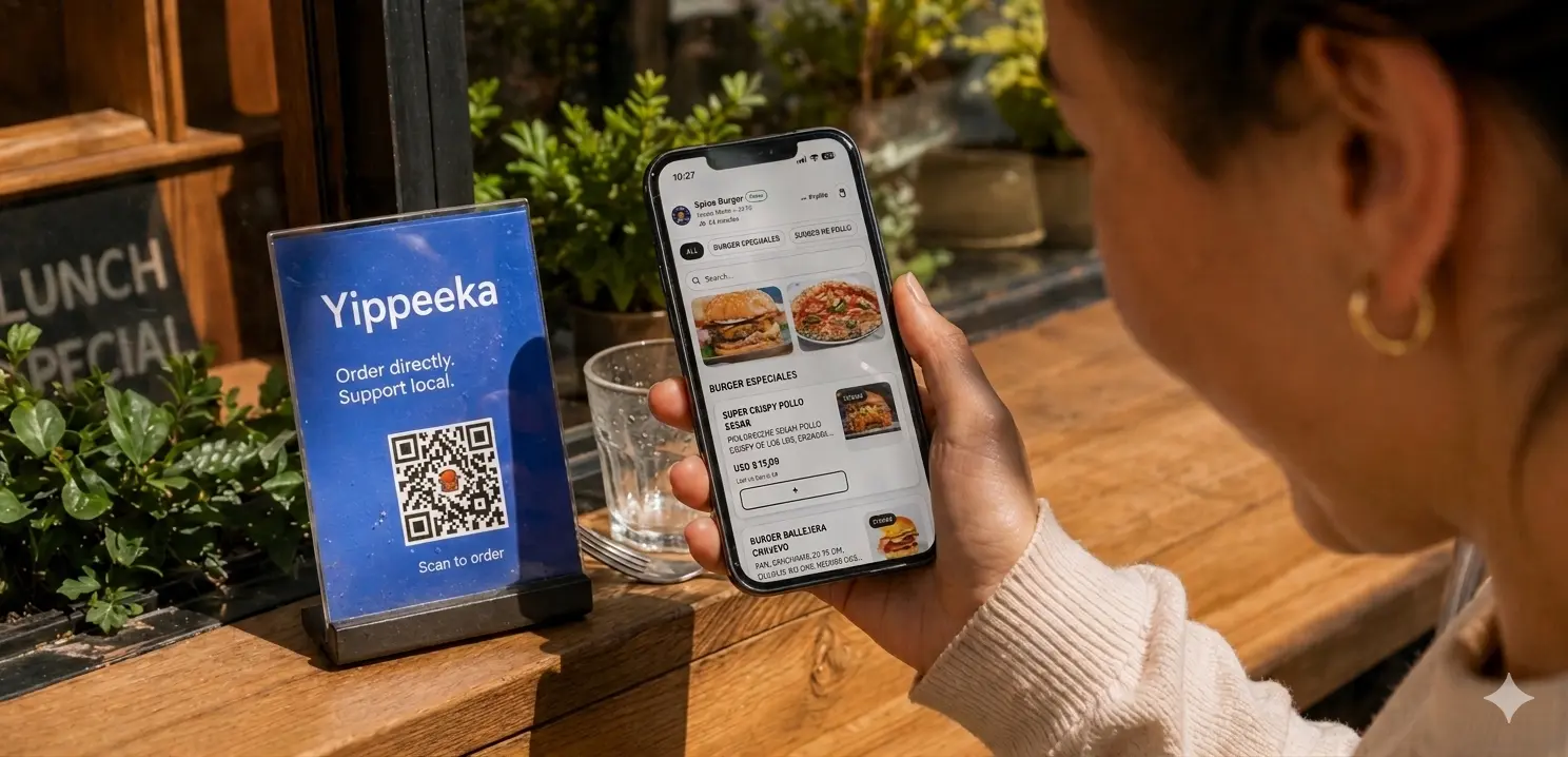 Dashboard de comercio de Yippeeka con herramientas para pedidos online, creación de tiendas y gestión del negocio.
